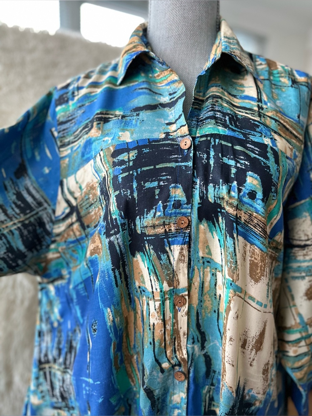 Asymmetrical Swing Dress in a Beautiful Blue Abstract Watercolors Palette - Picture 14 of 15